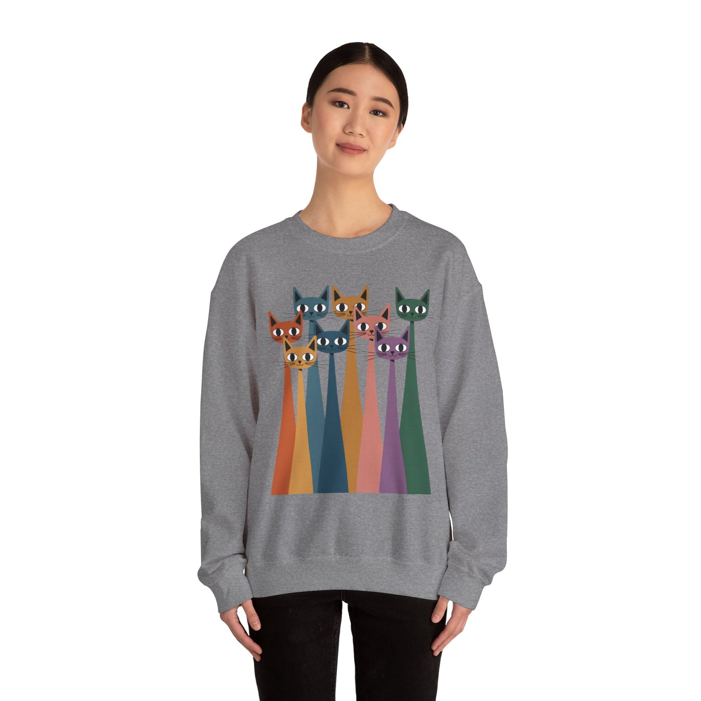 Colorful Cat Sweatshirt, Cozy Crewneck, Cat Lover Gift, Unisex Sweatshirt, Cute Animal Apparel, Fun Gift for Cat Owners