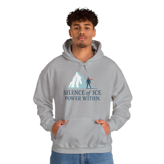 Men's Heavy Blend™ Hooded Sweatshirt, Silence of Ice Power Within Hoodie, Nordic Minimal Iceberg Graphic Streetwear