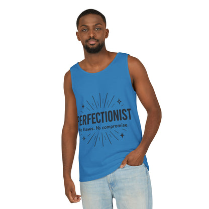 Mens Perfectionist Tank Top, No Flaws No Compromise, Minimal Bold Graphic Tee, Gift for OCD, Clean Freak, or Detail-Oriented Men