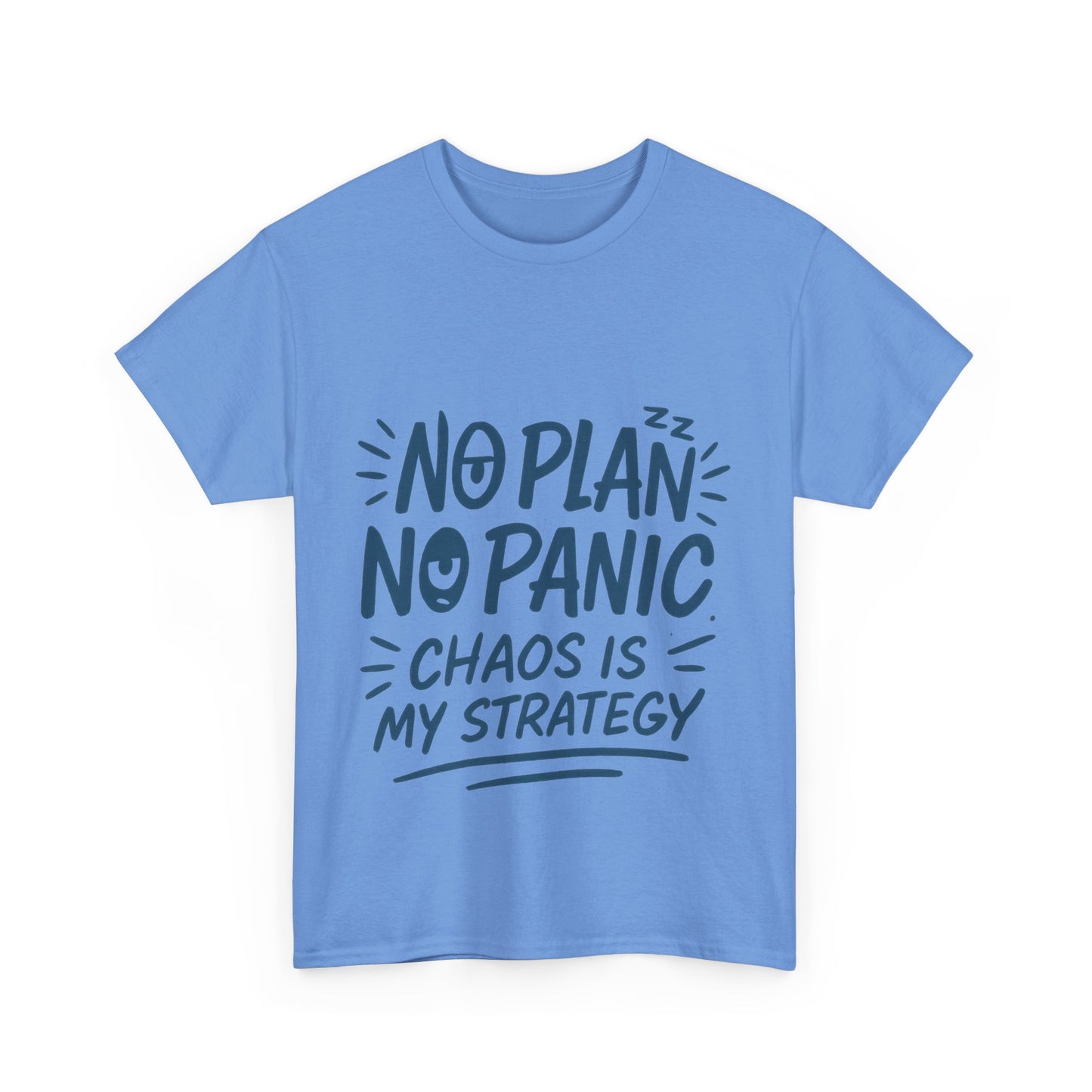 Funny Chaos Quote Mens T-Shirt, No Plan No Panic Humor Shirt, Casual Graphic Tee Gift for Him, Relaxed Fit