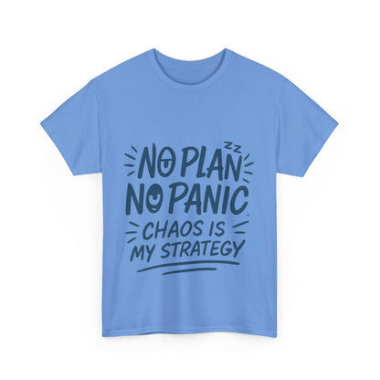 Funny Chaos Quote Mens T-Shirt, No Plan No Panic Humor Shirt, Casual Graphic Tee Gift for Him, Relaxed Fit