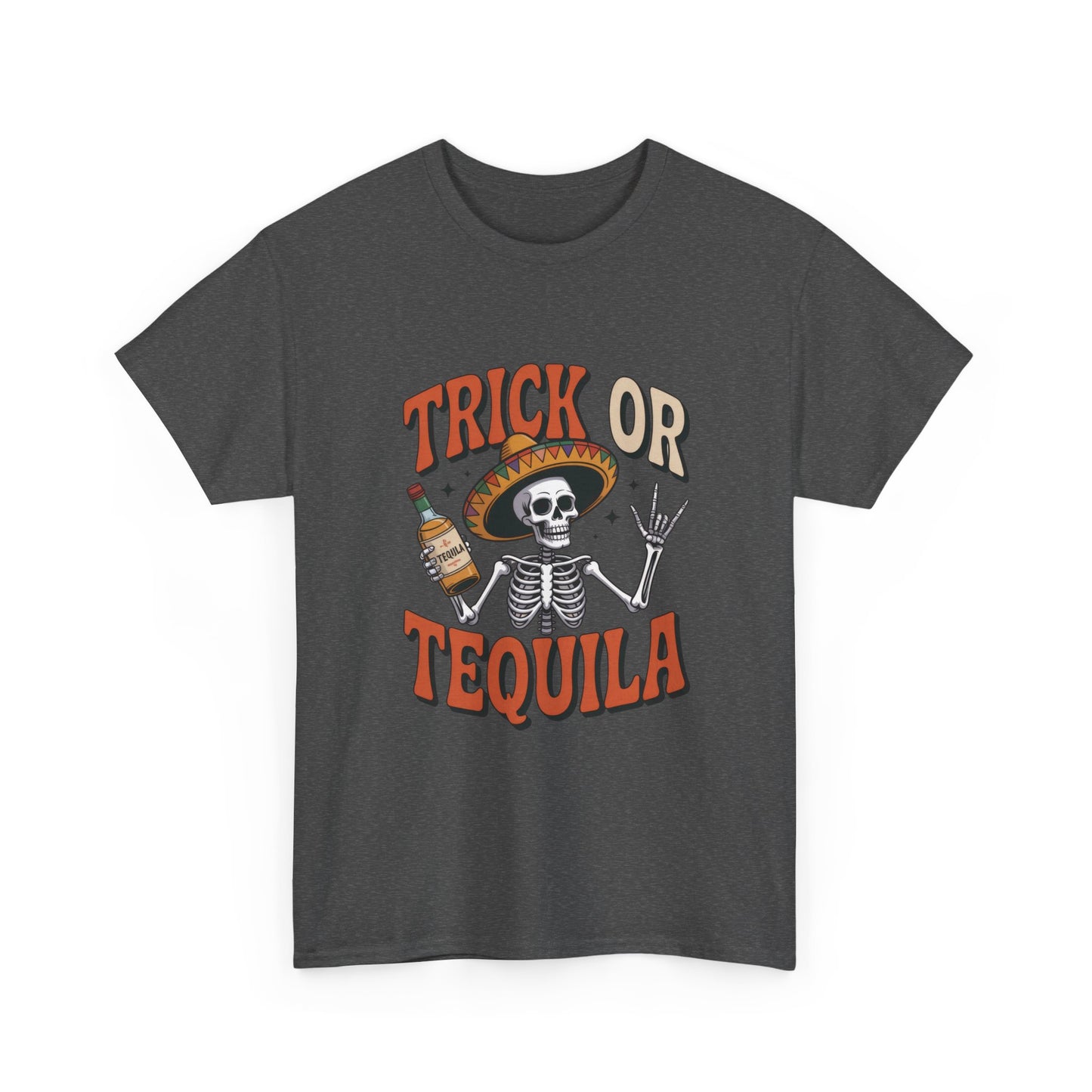 Trick or Tequila Skeleton Men's T-Shirt , Funny Halloween Drinking Party Tee for Men