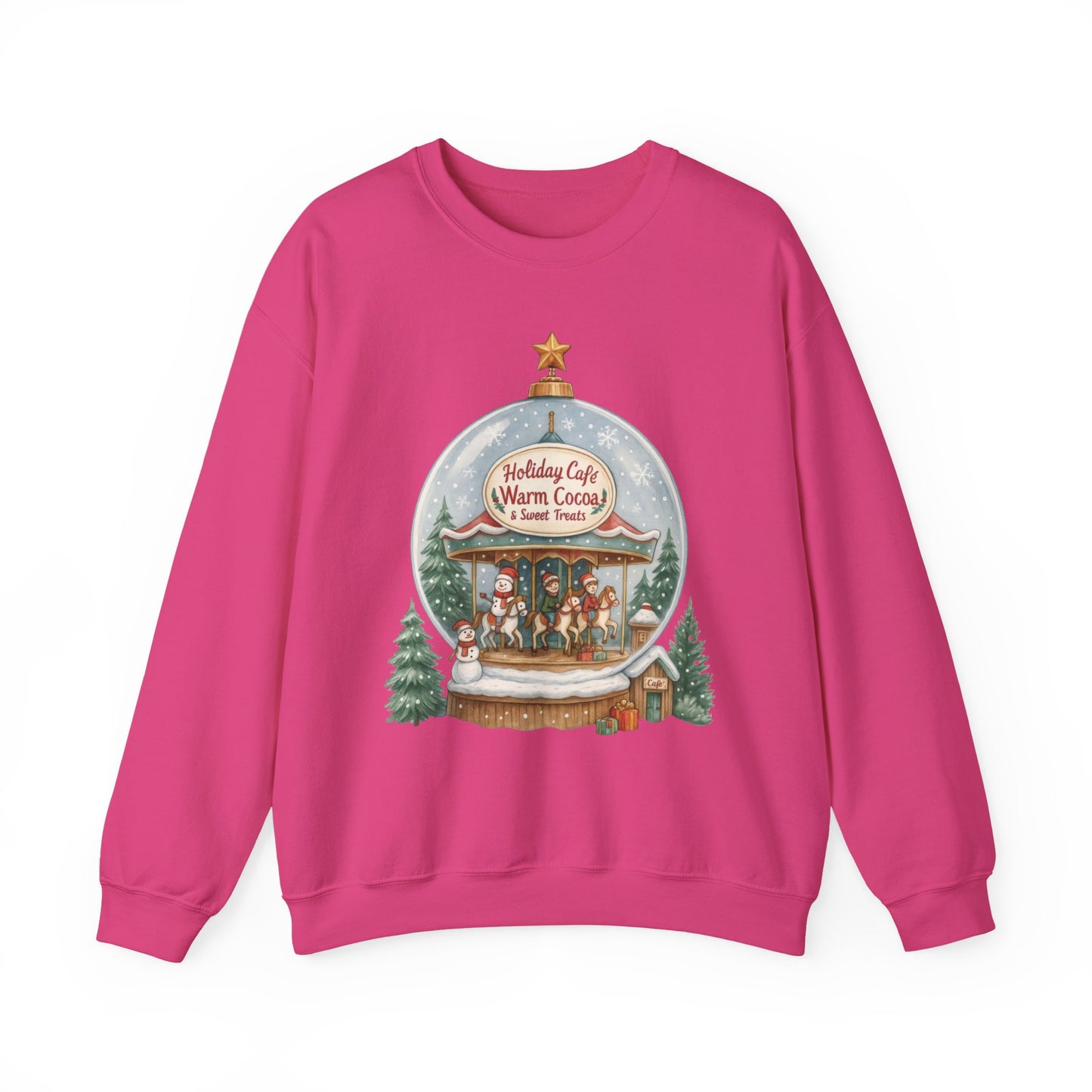 Holiday Café Christmas Sweatshirt, Warm Cocoa Snow Globe Pullover