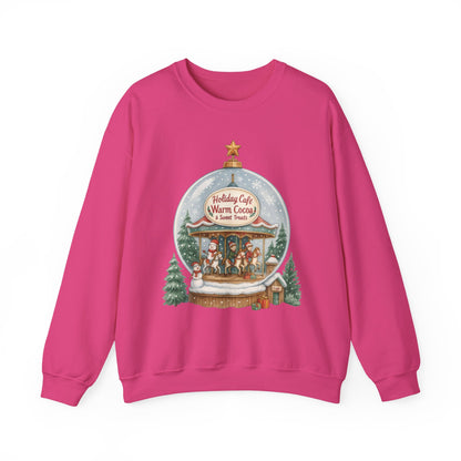Holiday Café Christmas Sweatshirt, Warm Cocoa Snow Globe Pullover