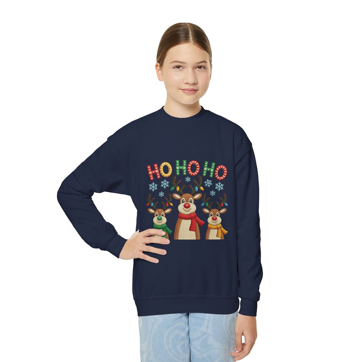 Ho Ho Ho Reindeer Sweatshirt for Girls, Cute Kids Christmas Pullover