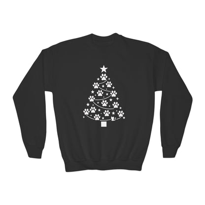 Paw Christmas Tree Girls Youth Sweatshirt, Cute Pet Lover Holiday Sweater