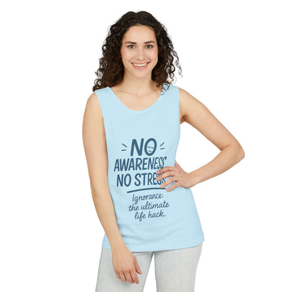 Womens No Awareness Racerback Tank Top, Funny No Stress Quote, Ignorance Life Hack, Workout Sleeveless Shirt, Motivational Shirt, Yoga