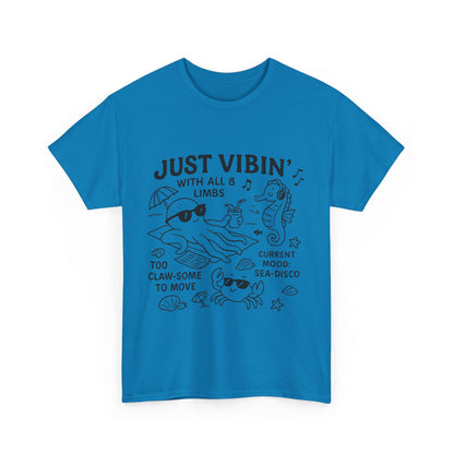 Just Vibin Womens T-Shirt, Cute Octopus & Sea Animals Graphic Tee, Funny Sea Disco Summer Shirt, Beach Vibes Gift for Her, Ocean Theme