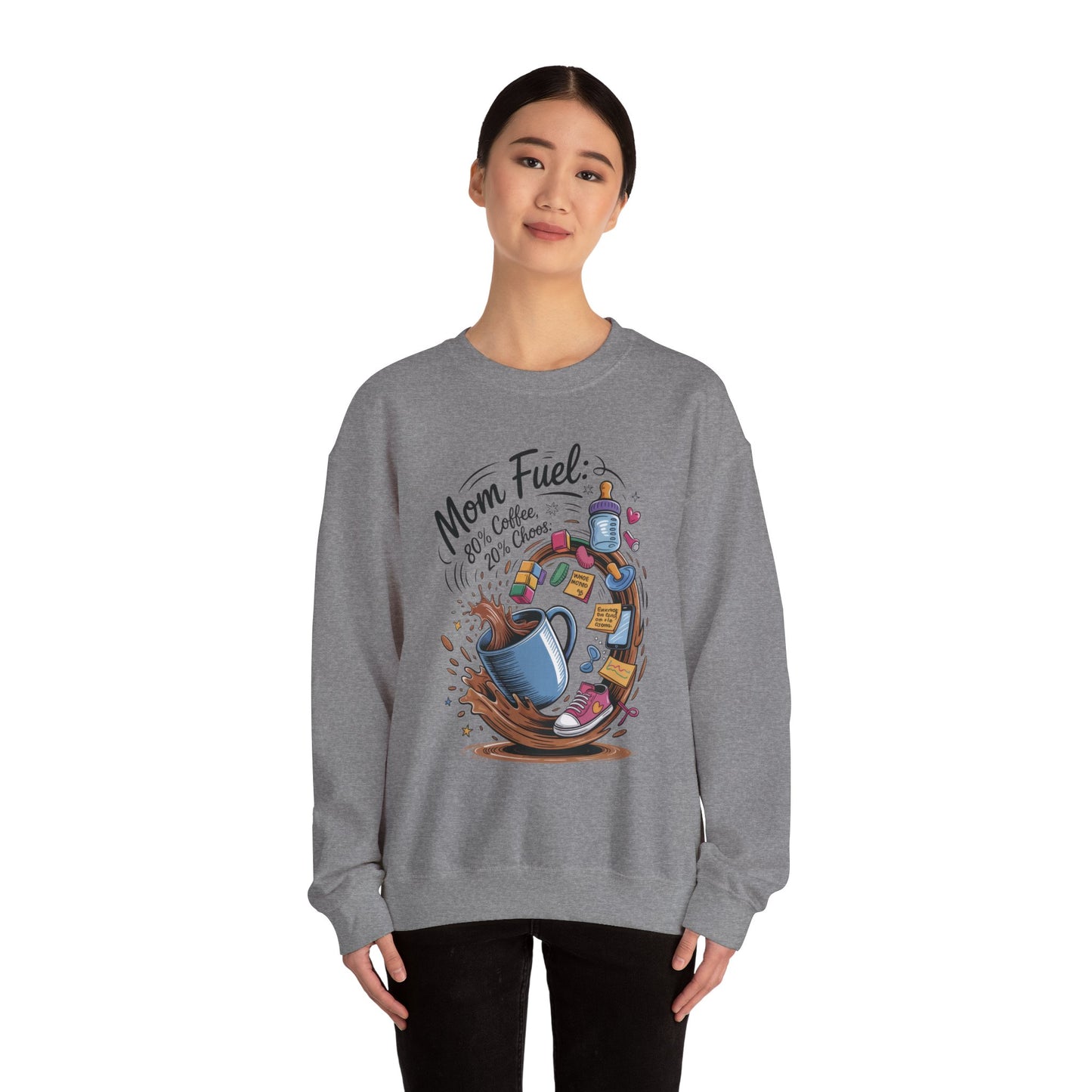 Mom Fuel Unisex Crewneck Sweatshirt, Perfect for Coffee Lovers, Gifts for Moms, Cozy Casual Wear, Funny Graphic Sweatshirt, Mother's Day