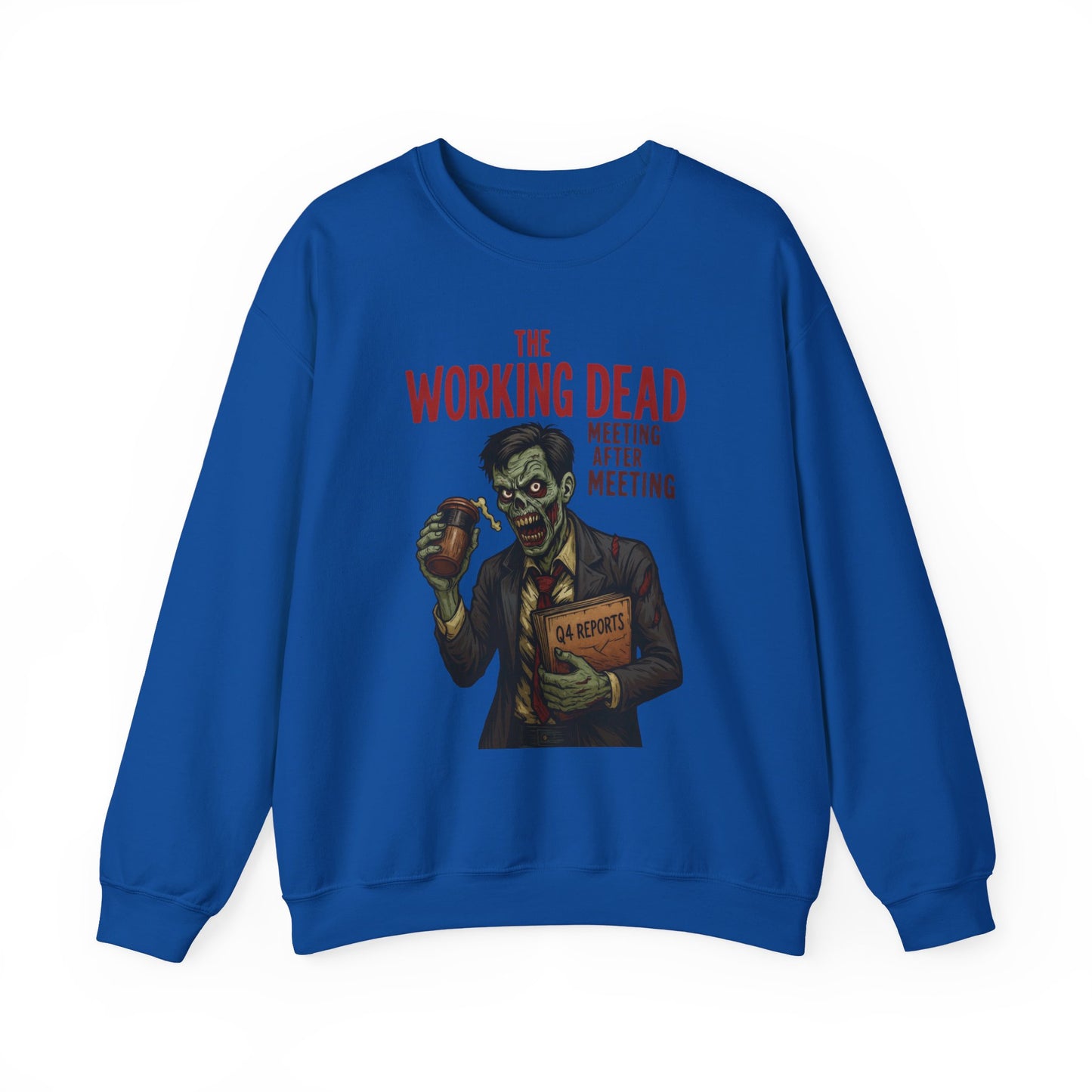 The Working Dead Men's Funny Zombie Sweatshirt, Office Humor Crewneck, Halloween Work Top
