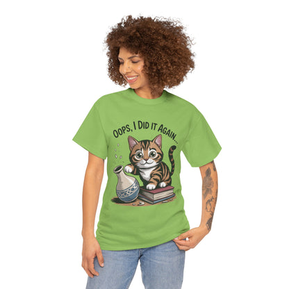 Playful Cat Women's Tee, Funny Oops I Did It Again Design, Cat Lover Gift, Casual Wear, Birthday Gift, Pet Lover Tee, Women's Gift