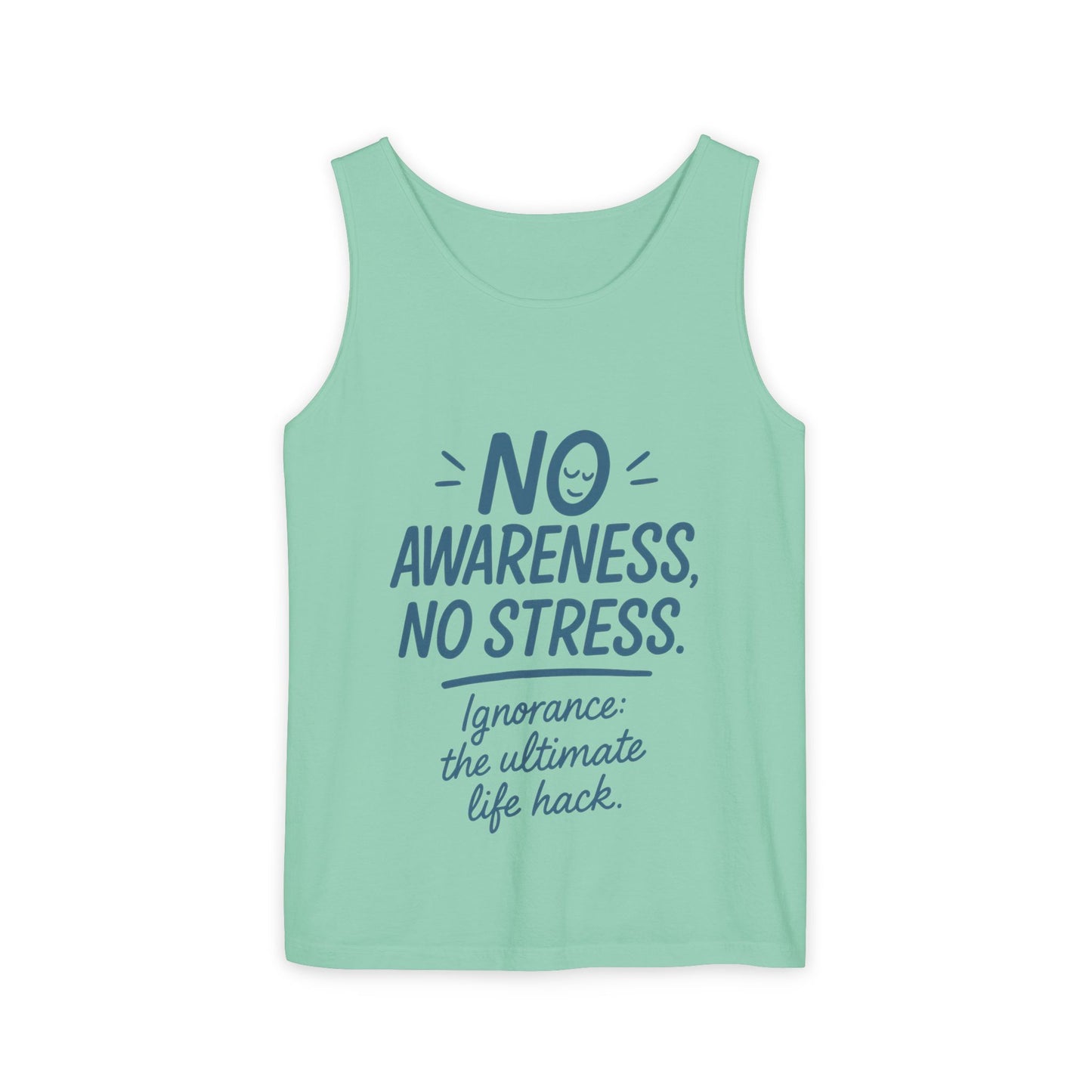 Womens No Awareness Racerback Tank Top, Funny No Stress Quote, Ignorance Life Hack, Workout Sleeveless Shirt, Motivational Shirt, Yoga