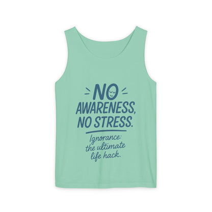 Womens No Awareness Racerback Tank Top, Funny No Stress Quote, Ignorance Life Hack, Workout Sleeveless Shirt, Motivational Shirt, Yoga