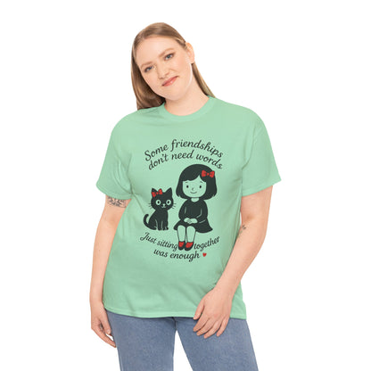 Cute Cat & Girl Graphic Tee, Playful Gift for Cat Lovers, Cat and Girl Design, Gift for Cat Owners, Women's Cotton T-Shirt