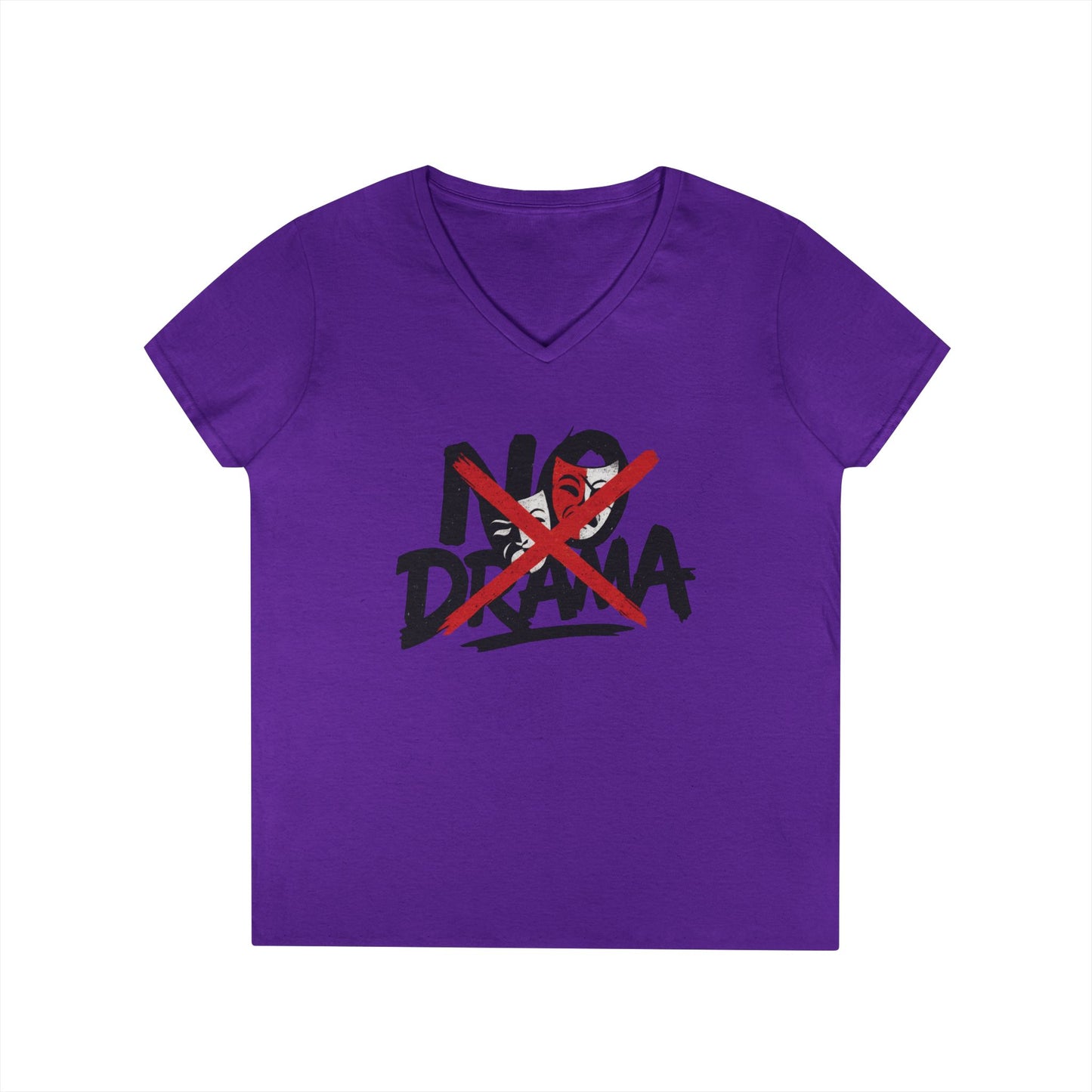 No Drama Ladies' V-Neck T-Shirt, Casual Graphic Tee, Perfect for Everyday Vibes, Gift Idea for Friends, Fun Statement Top, Mood Daily Modes