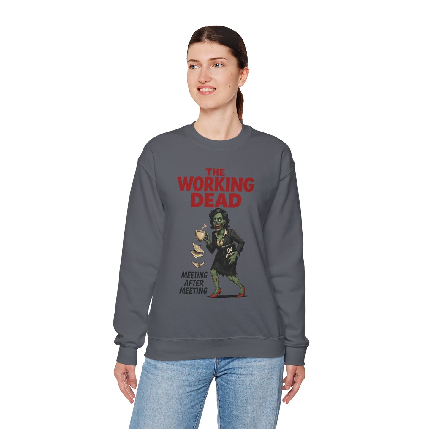 The Working Dead Women's Funny Zombie Sweatshirt, Office Humor Crewneck, Halloween Work Top