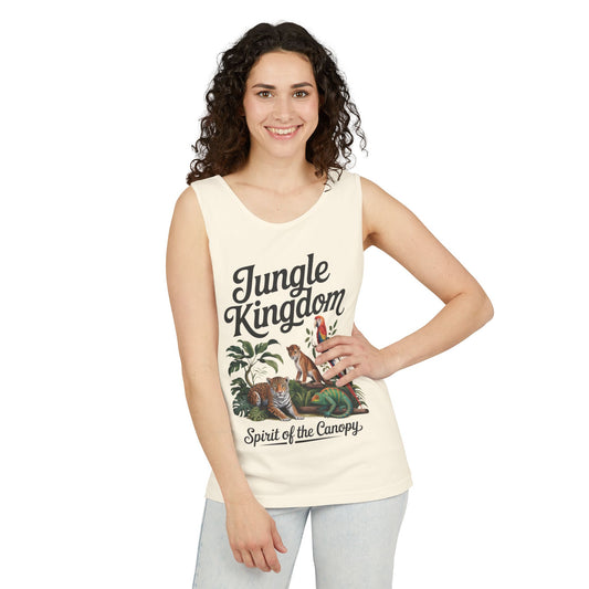 Jungle Kingdom Tank Top, Womens Garment-Dyed Sleeveless Shirt, Spirit of the Canopy Tee, Summer Outfit, Eco-Friendly Casual Wear