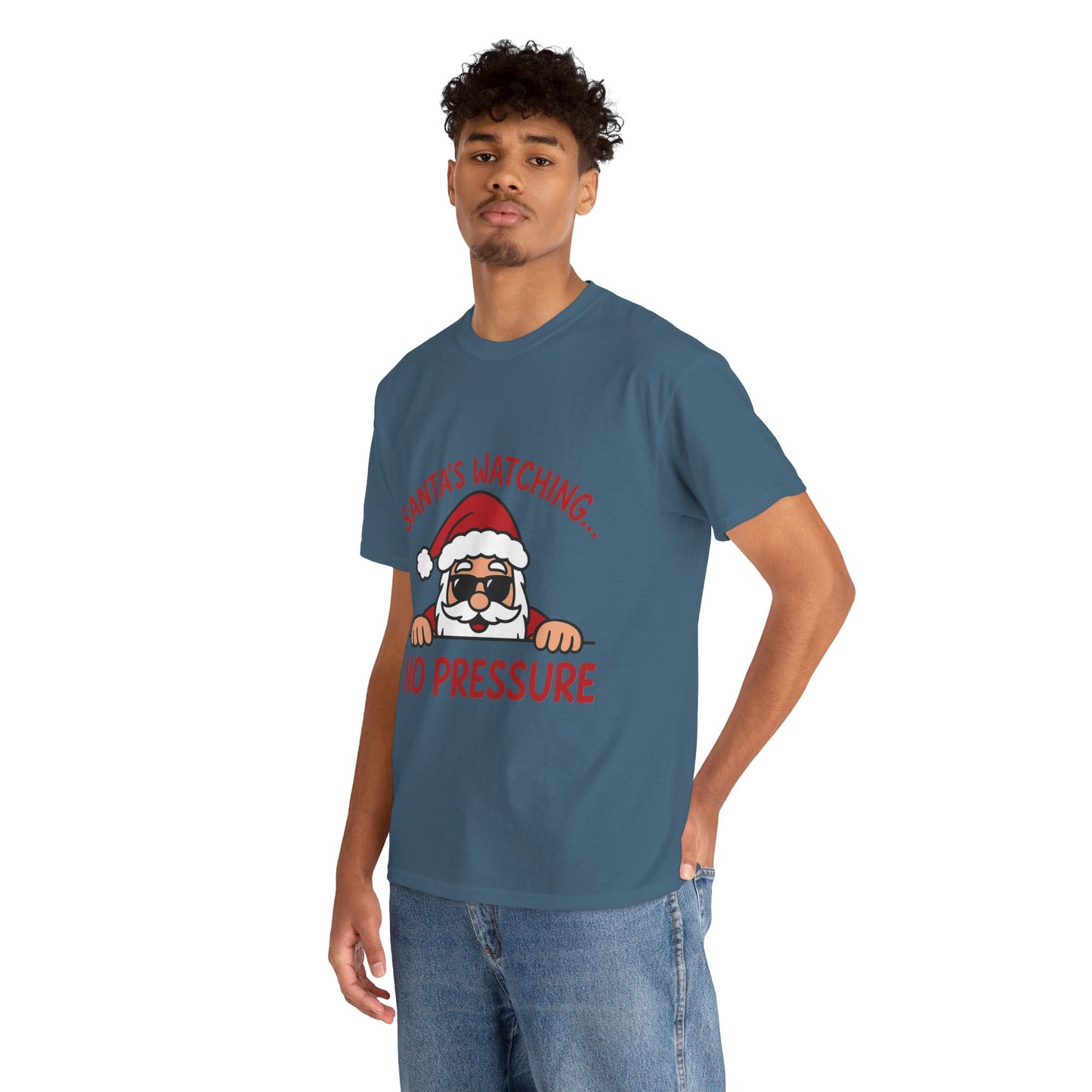 Santa's Watching No Pressure Men's Christmas T-Shirt, Funny Holiday Tee
