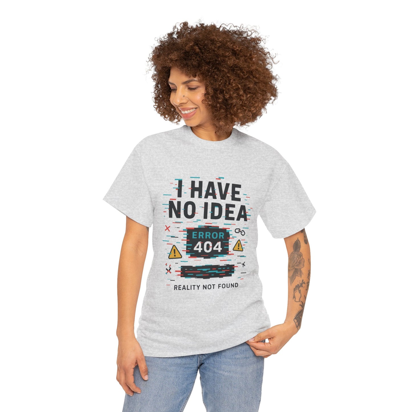 Funny Error 404 Unisex Heavy Cotton Tee, Graphic Tee, Humor Shirt, Gift for Tech Lovers, Casual Wear, Unique T-Shirt