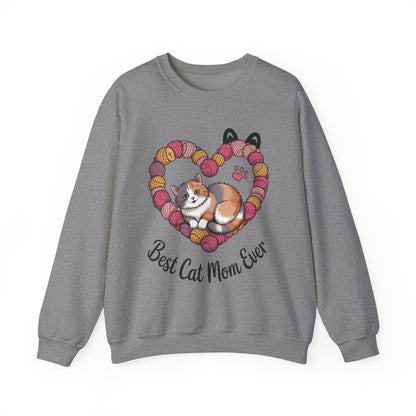 Best Cat Mom Ever Sweatshirt, Cozy Cat Lover Gift, Mother's Day Apparel, Pet Owner Sweatshirt, Cute Gift for Cat Moms, Yarn Themed