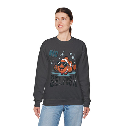 Unisex Heavy Blend™ Crewneck Sweatshirt, Mens Selfish Funny Fish Sweatshirt, Cute Selfie Pullover, Ocean Humor Top