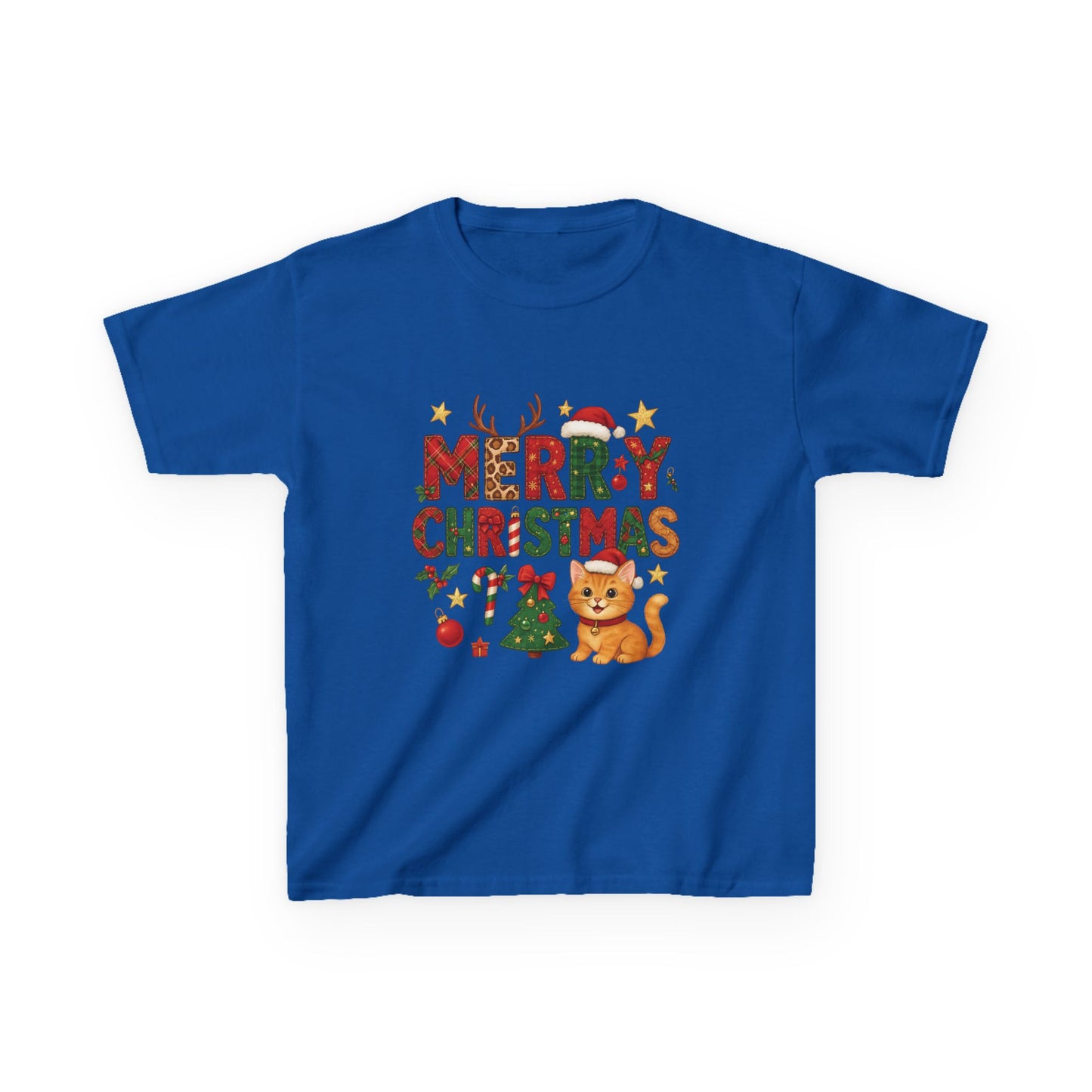 Merry Christmas Cat Shirt for Girls, Cute Holiday Kitten Tee