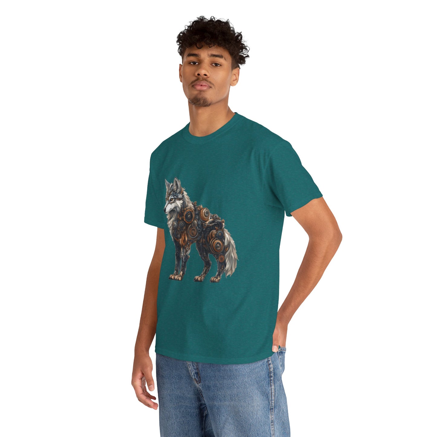 Steampunk Wolf Tee, Mechanical Wolf T-Shirt, Unisex Heavy Cotton Shirt, Graphic T-Shirt, Unique Design,Futuristic Animal Lover Gift Shirt
