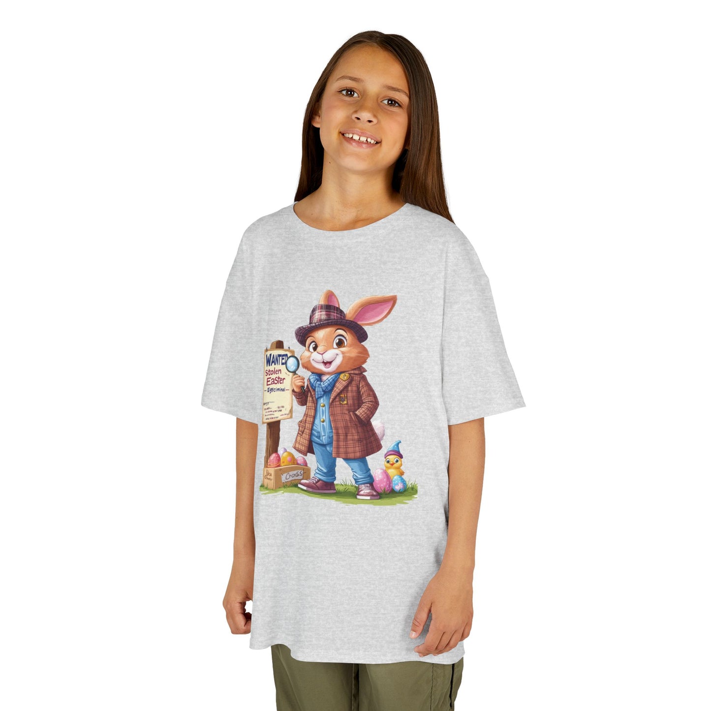 Detective Bunny Easter Kids Tee - Fun Egg Hunt T-Shirt with Mystery Theme, Cute Spring Gift for Kids, Heavy Cotton Easter Outfit