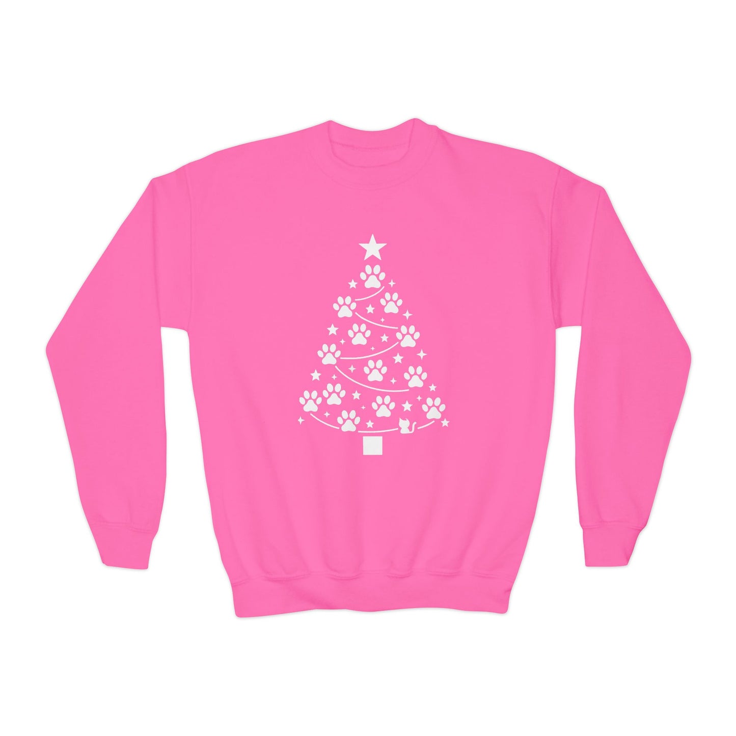 Paw Christmas Tree Girls Youth Sweatshirt, Cute Pet Lover Holiday Sweater