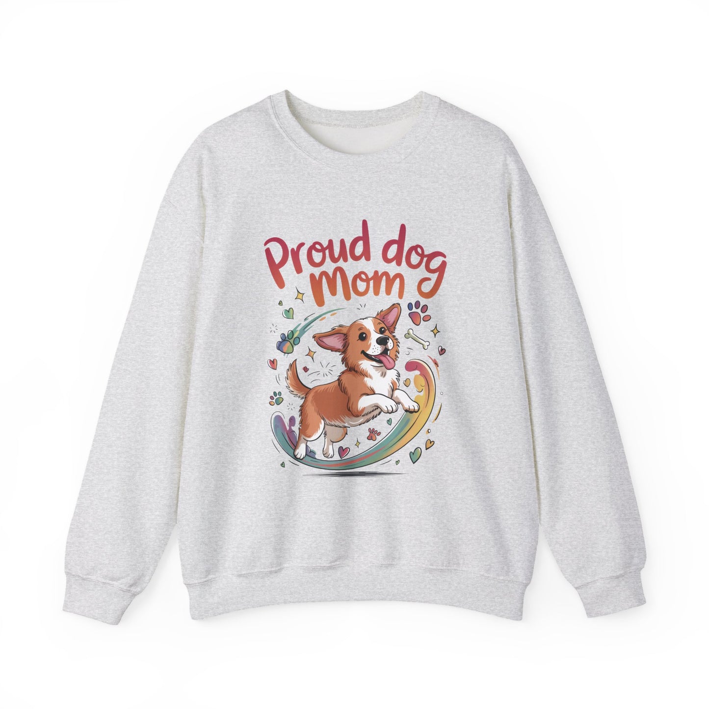 Proud Dog Mom Crewneck Sweatshirt, Pet Lover Gift, Dog Mom Apparel, Animal Lover Clothing, Gift for Dog Moms, Puppy Paw Rainbow Print