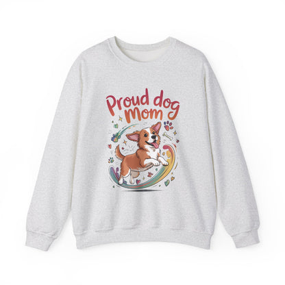 Proud Dog Mom Crewneck Sweatshirt, Pet Lover Gift, Dog Mom Apparel, Animal Lover Clothing, Gift for Dog Moms, Puppy Paw Rainbow Print