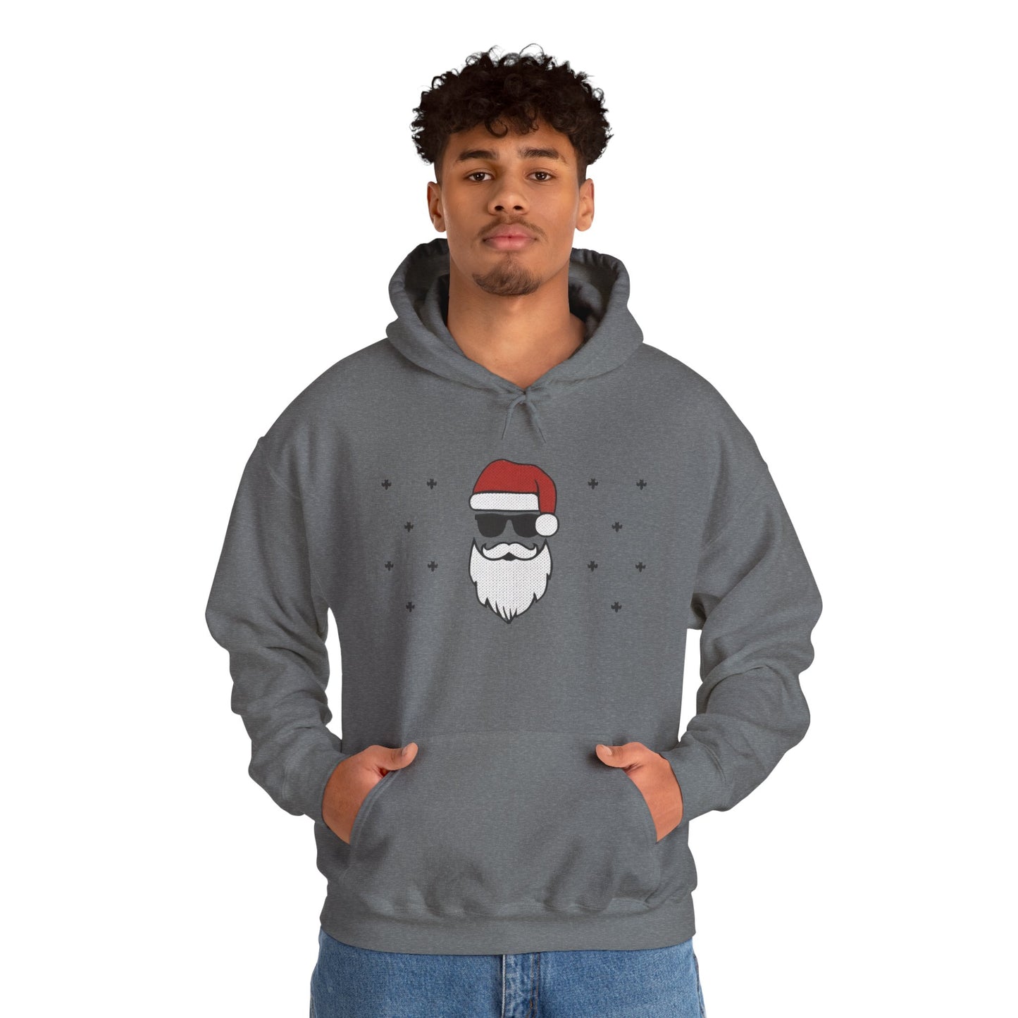 Cool Santa Men's Hoodie, Funny Christmas Sweatshirt, Retro Knit Holiday Style