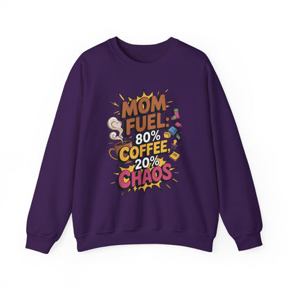 Funny Mom Fuel Sweatshirt, Perfect Gift for Moms, Chaos & Caffeine, Mother's Day Apparel, Funny Tired Mom Life Sweatshirt, Coffee Loving Mom