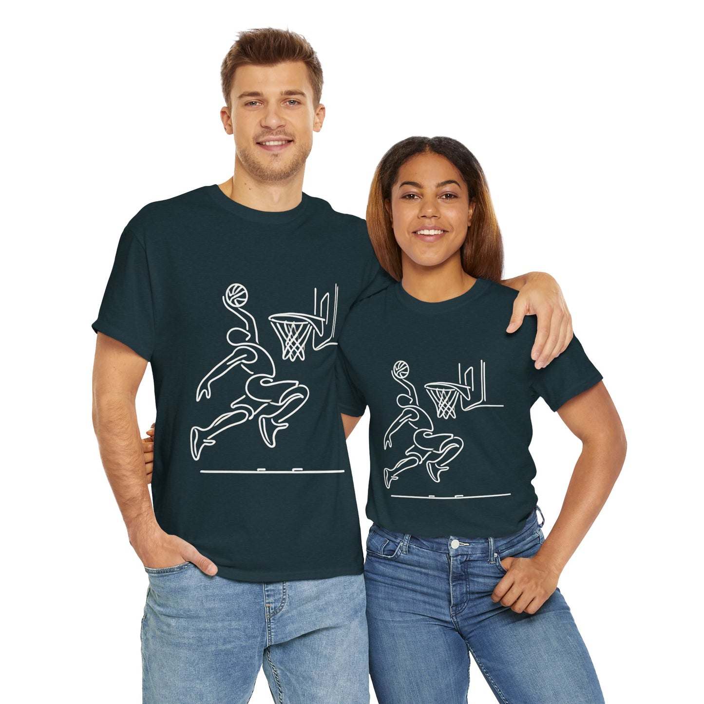 Basketball Slam Dunk Line Art Shirt, Unisex Heavy Cotton Tee, Sportswear, Gift for Athletes, Streetwear, Basketball Player T-Shirt