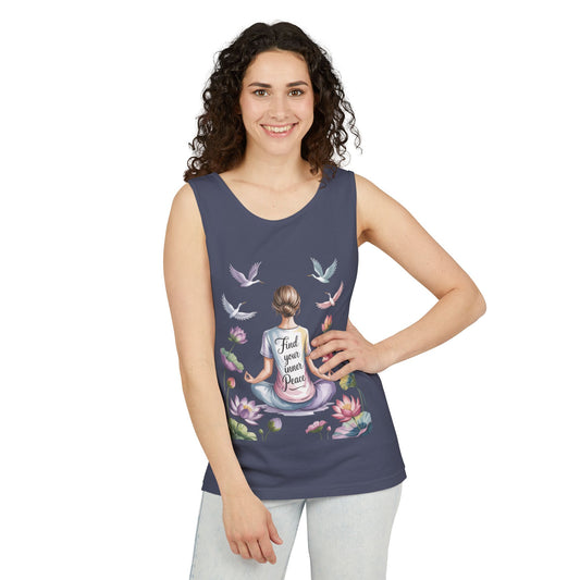 Meditation Floral Womens Tank Top, Find Your Inner Peace, Yoga Apparel, Gift for Mindfulness, Summer Relaxed Wear