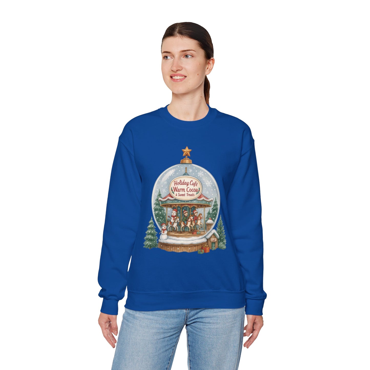 Holiday Café Christmas Sweatshirt, Warm Cocoa Snow Globe Pullover