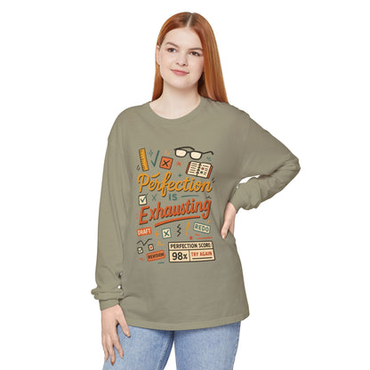 Stress Relief Long Sleeve Tee, Perfect for Perfectionists, Humorous Gift, Back-to-School, Gift for Graduates, Motivational Apparel