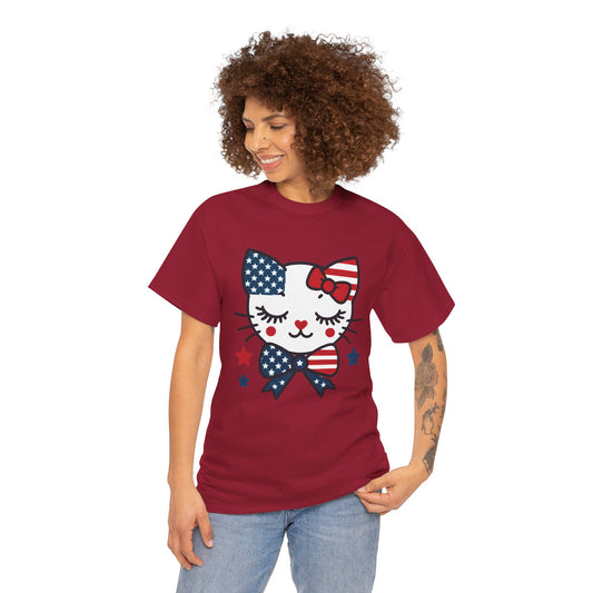 Patriotic Cat Women's Tee, Cute Cat Shirt, Women's T-Shirt, July 4th Outfit, Independence Day Gift, Animal Lover Apparel