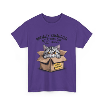 Socially Exhausted Cat Women's Tee, Funny Cat Shirt, Women's Graphic Tee, Gift for Introverts, Cute Animal T-Shirt, Weekend Wear