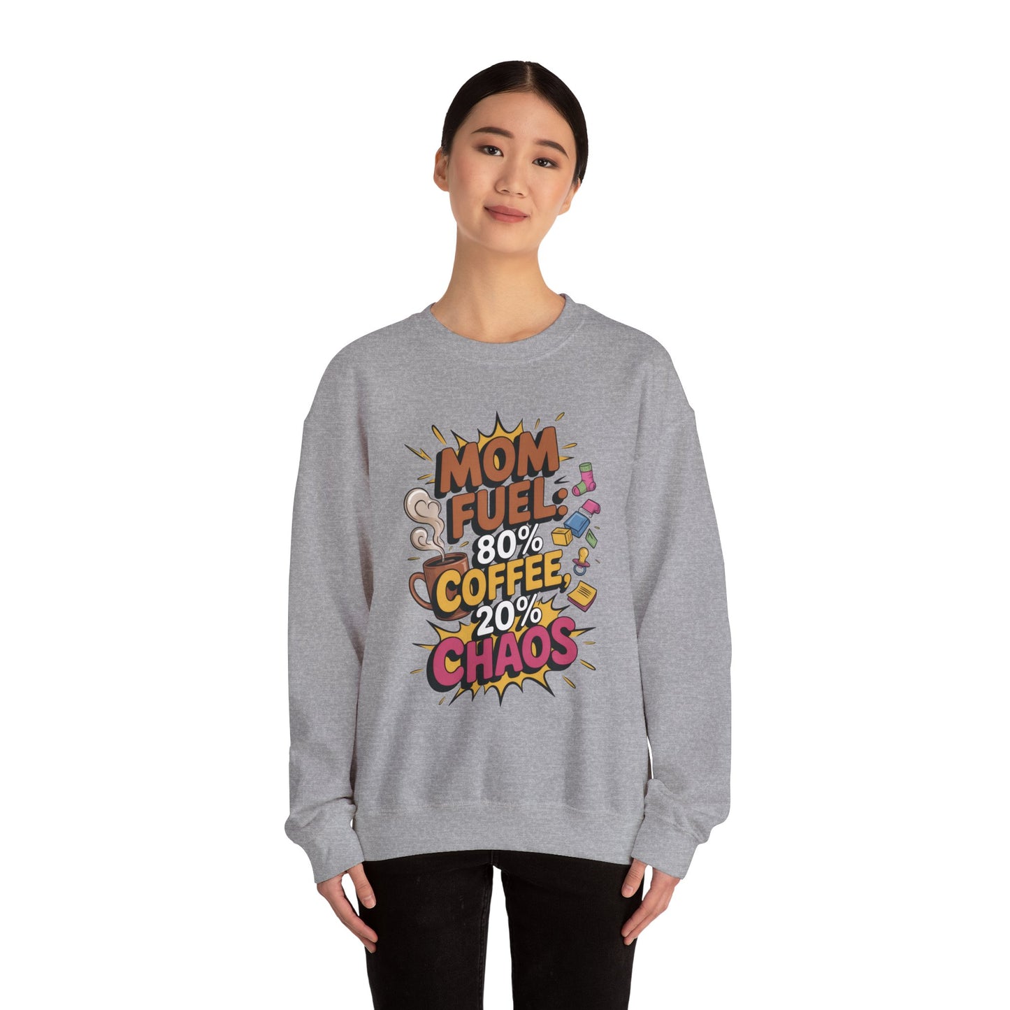 Funny Mom Fuel Sweatshirt, Perfect Gift for Moms, Chaos & Caffeine, Mother's Day Apparel, Funny Tired Mom Life Sweatshirt, Coffee Loving Mom