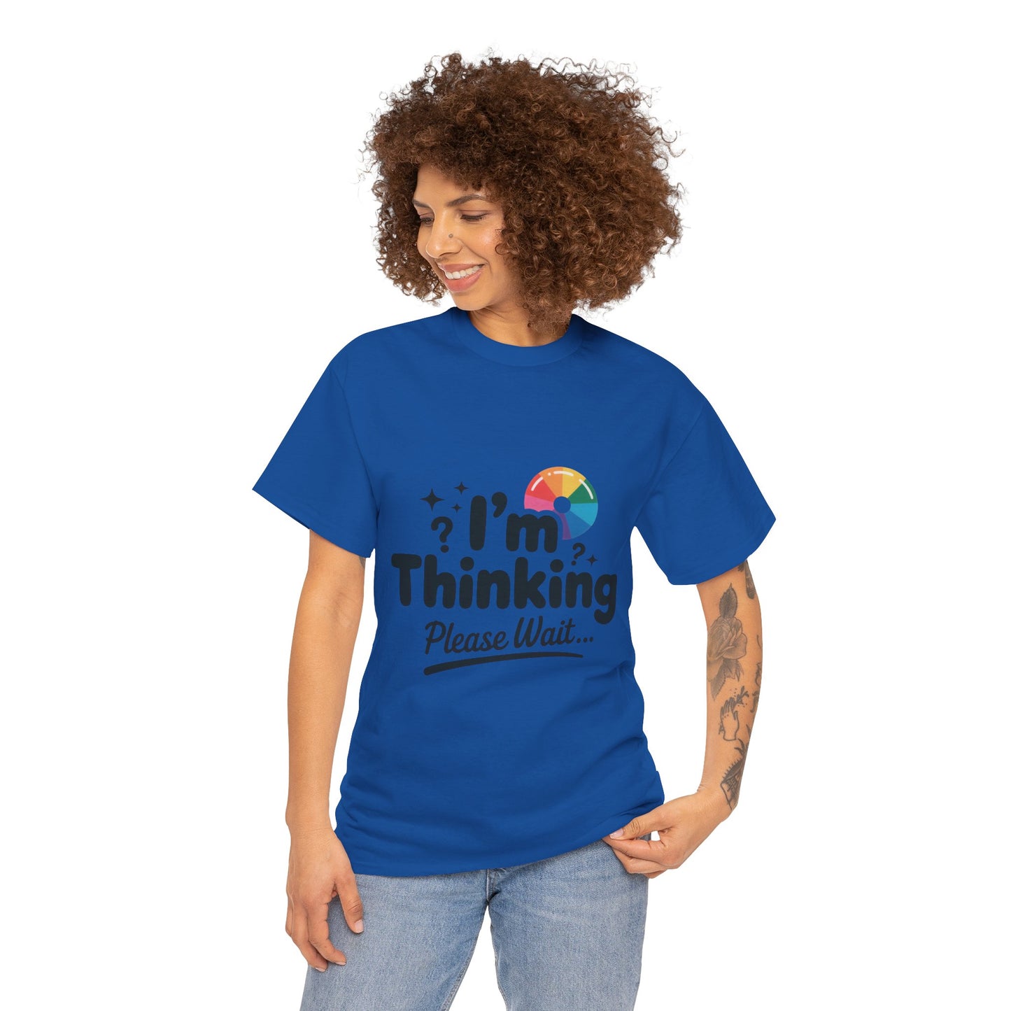 Funny - Im Thinking Please Wait - T-Shirt for Women, Cute Geeky Gift for Introverts, Programmers, Designers, Fun Humor Shirt