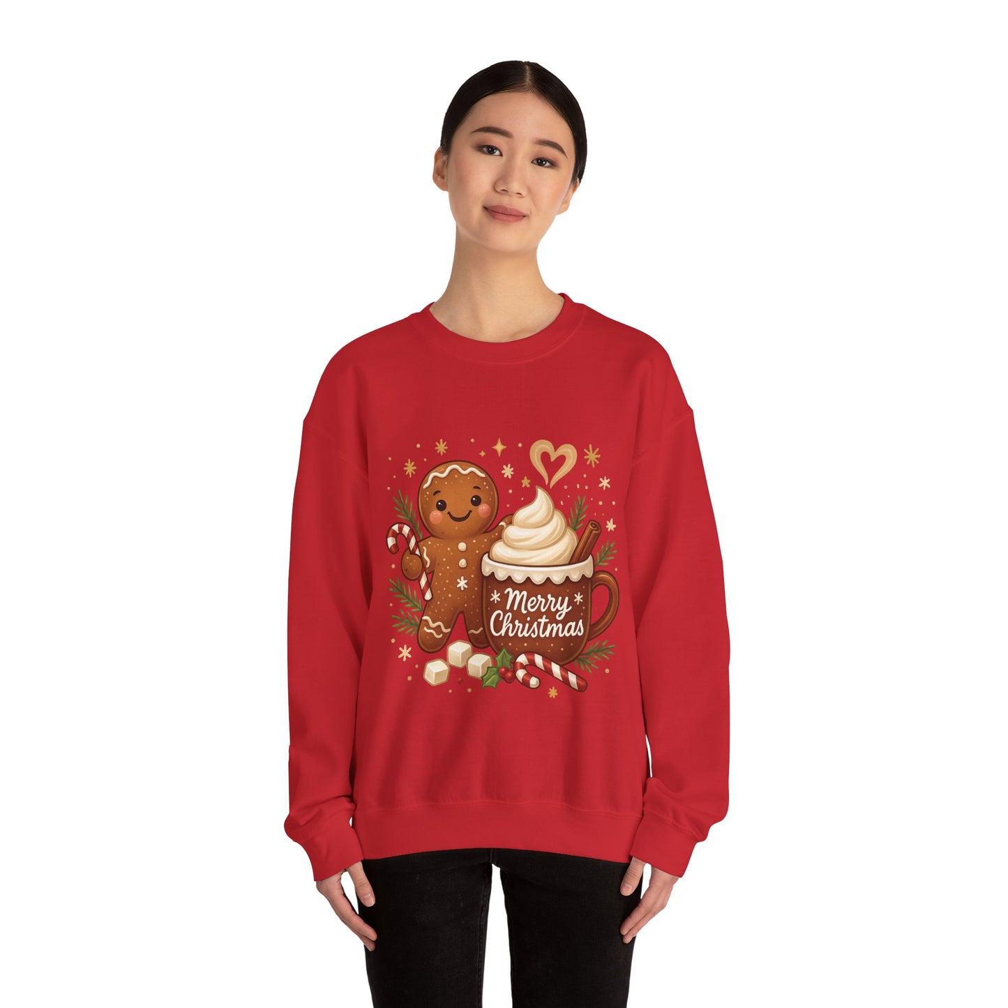 Women's Gingerbread - Hot Cocoa Christmas Sweatshirt,  Cozy Holiday Pullover, Women's Heavy Blend™ Crewneck Sweatshirt