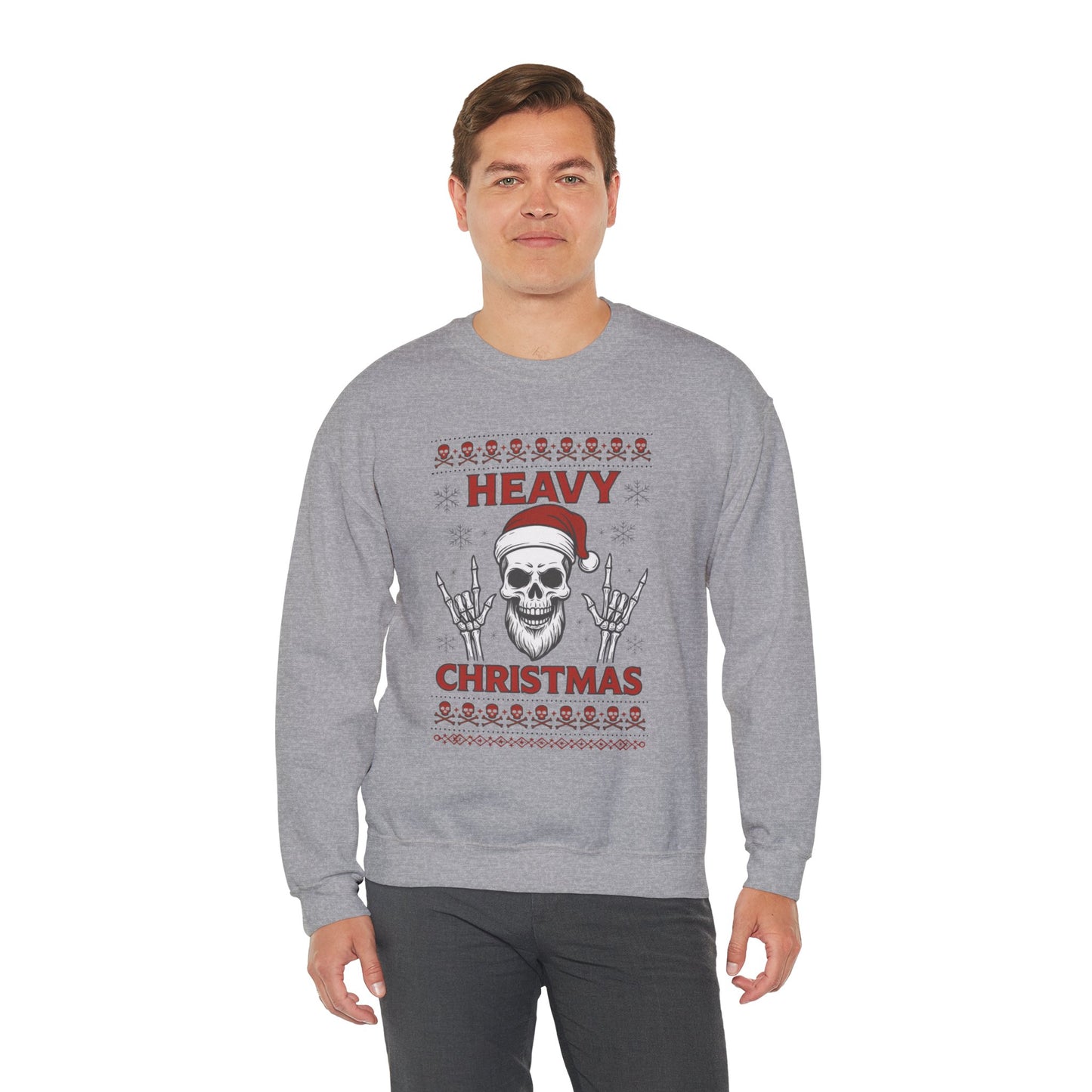 Heavy Christmas Sweatshirt, Metal Santa Skull Holiday Pullover for Men