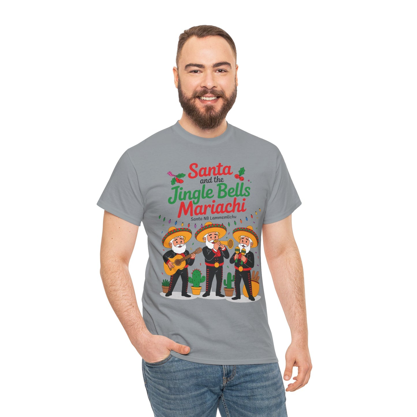 Santa and the Jingle Bells Mariachi, Funny Mexican Christmas T-Shirt, Latin Fiesta Holiday Tee, Navidad Humor Shirt
