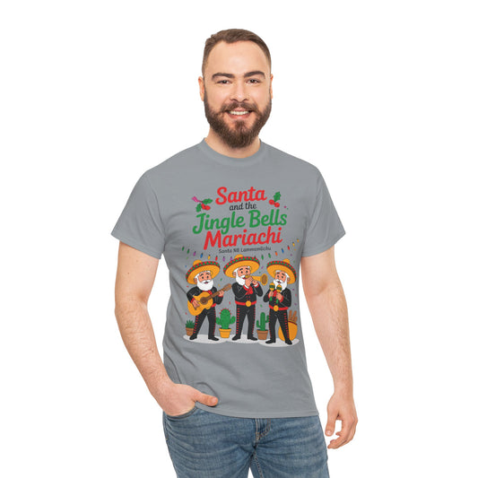 Santa and the Jingle Bells Mariachi, Funny Mexican Christmas T-Shirt, Latin Fiesta Holiday Tee, Navidad Humor Shirt