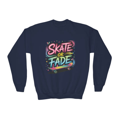 Youth Crewneck Sweatshirt, Skate Or Fade Girls Sweatshirt, Colorful Graffiti Skateboarding Crewneck Sweatshirt, Youth Streetwear Gift
