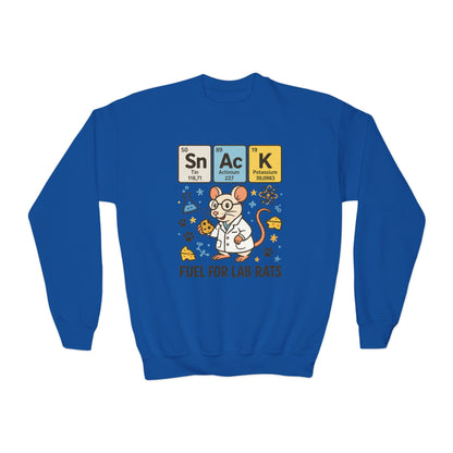 Youth Crewneck Sweatshirt - Fuel for Lab Rats, Cute Science Gift, Adorable Sweatshirt for Kids, Science Enthusiasts, Lab Rat Love