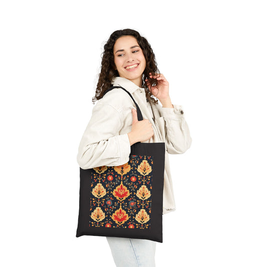 Chic Floral Cotton Canvas Tote Bag, Eco-Friendly Shopping Bag, Gift for Her, Reusable Grocery Tote, Traditional Turkish Carpet Pattern