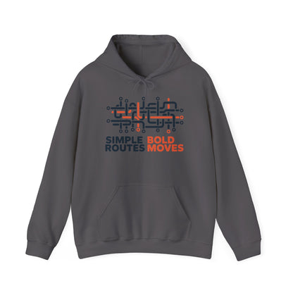 Men's Heavy Blend™ Hooded Sweatshirt, Simple Routes Bold Moves Hoodie, Unisex Metro Map Graphic, Urban Streetwear
