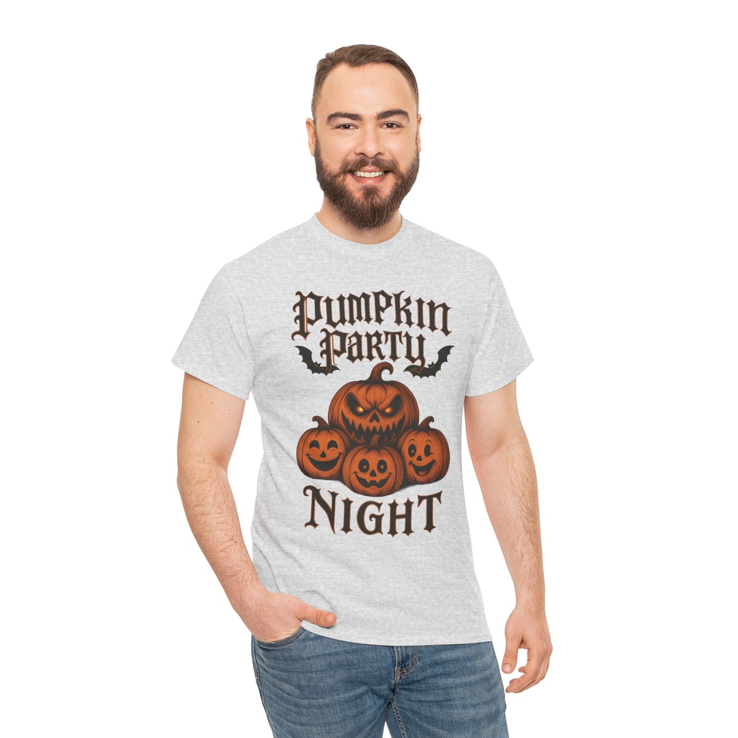 Pumpkin Party Night Men's Halloween T-Shirt, Scary Jack-O-Lantern Pumpkin Graphic Tee for Him